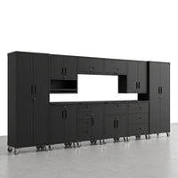 10-Piece Heavy Duty Steel Garage Cabinet System | All-In-One Modular Garage Cabinet Set for Ultimate Workshop Organization | Easy Assembly Garage Storage Cabinets & Tool Bench (Black) — Studio Shot