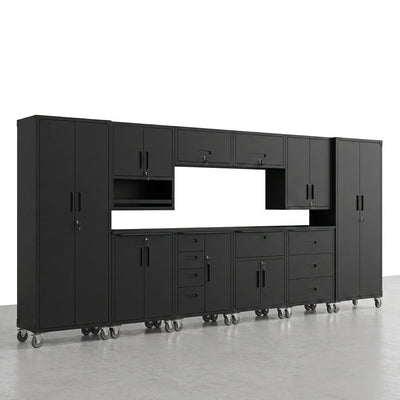 Garage Cabinet System Built for Ultimate Workshop Organization, Heavy Duty Steel, Modular Design, Tool Bench