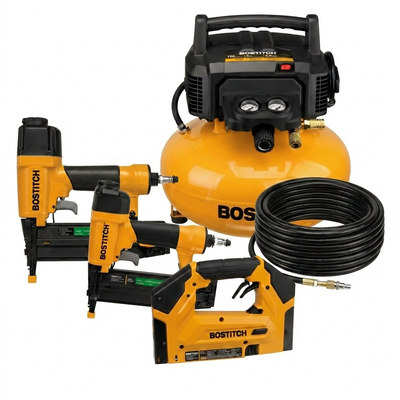 Air Compressor Tool Kit Built for Finish Work, 6-Gallon Pancake, 3 Nailers, 15ft Hose, Oil-Free Pump