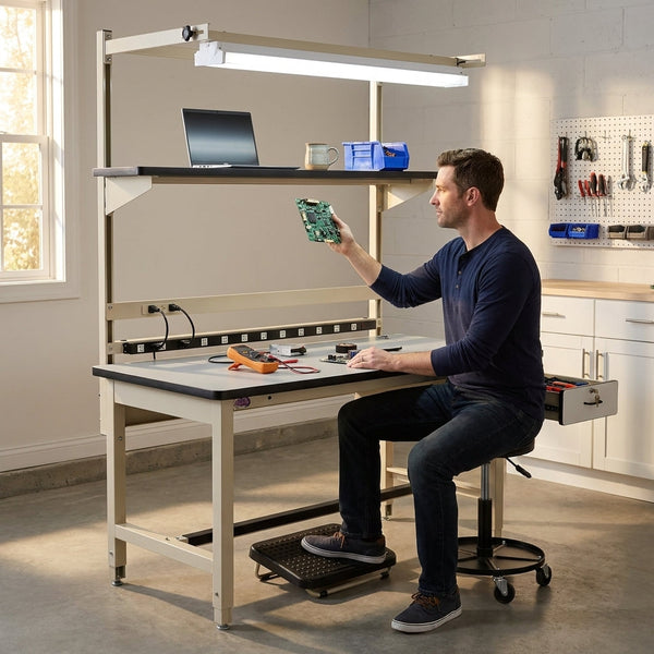 Adjustable Height Workbench Built for Professional Use, ESD Anti-Static Top, Heavy Duty Steel, Modular Design