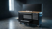 Heavy-Duty 62 In. W X 22 In. D 10-Drawer Black Tool Chest Mobile Workbench Cabinet with Pegboard Back Wall — Lifestyle