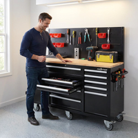 Heavy-Duty 62 In. W X 22 In. D 10-Drawer Black Tool Chest Mobile Workbench Cabinet with Pegboard Back Wall — Lifestyle