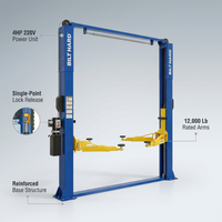 Heavy-Duty Car Lift Engineered for Professional Garages, 12,000 Lbs Capacity, 220V Motor, Single-Point Lock — infographic