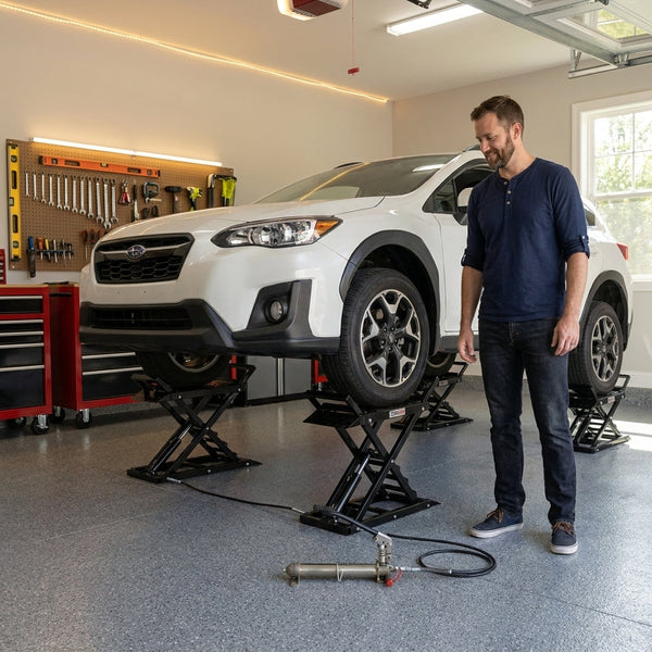Hydraulic Car Lift Built for Professional Garage Work, 3000 lb Capacity, Drive-Up Ramp, Steel Construction