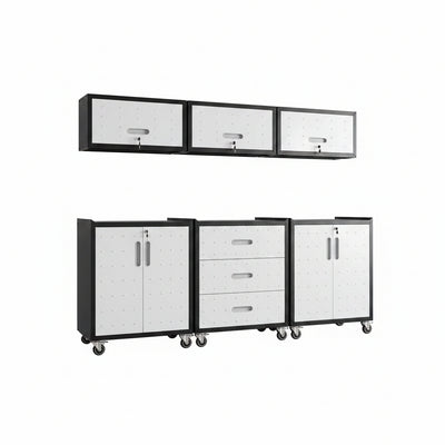 Garage Cabinet System | Heavy Duty Steel All-In-One Modular Garage Cabinet Set for Ultimate Workshop Organization | Easy Assembly Garage Storage Cabinets & Tool Bench