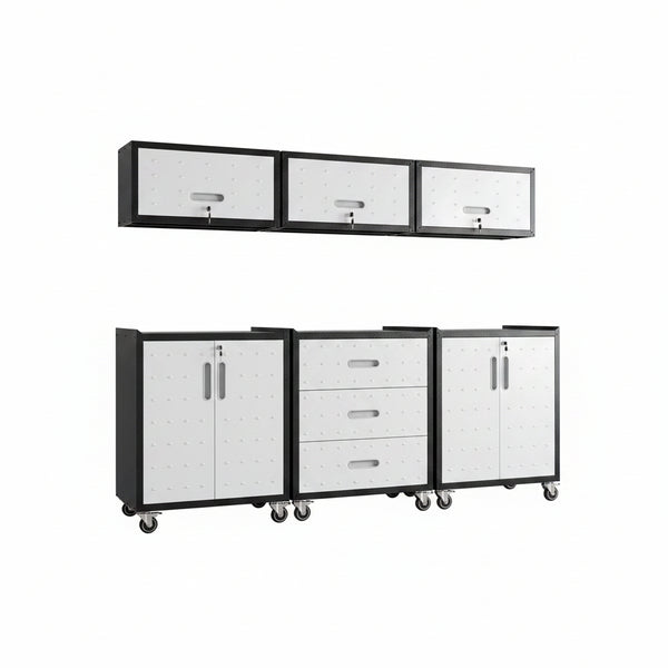 Garage Cabinet System | Heavy Duty Steel All-In-One Modular Garage Cabinet Set for Ultimate Workshop Organization | Easy Assembly Garage Storage Cabinets & Tool Bench